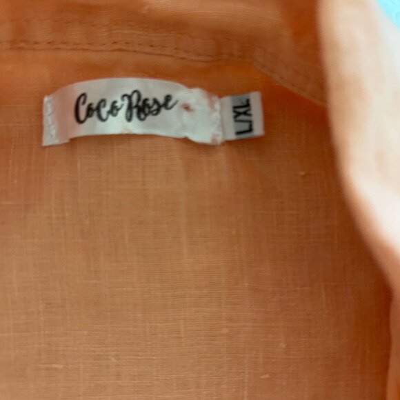 Coco Rose Tunic Dress Womens Size L/XL Peach Pure Linen Collared Button Front - Picture 6 of 8